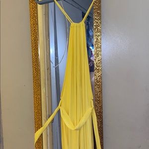 Yellow hollow cut out jumpsuit with belt